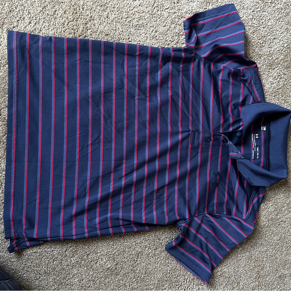 Under Armour Blue Polo with Red Stripes